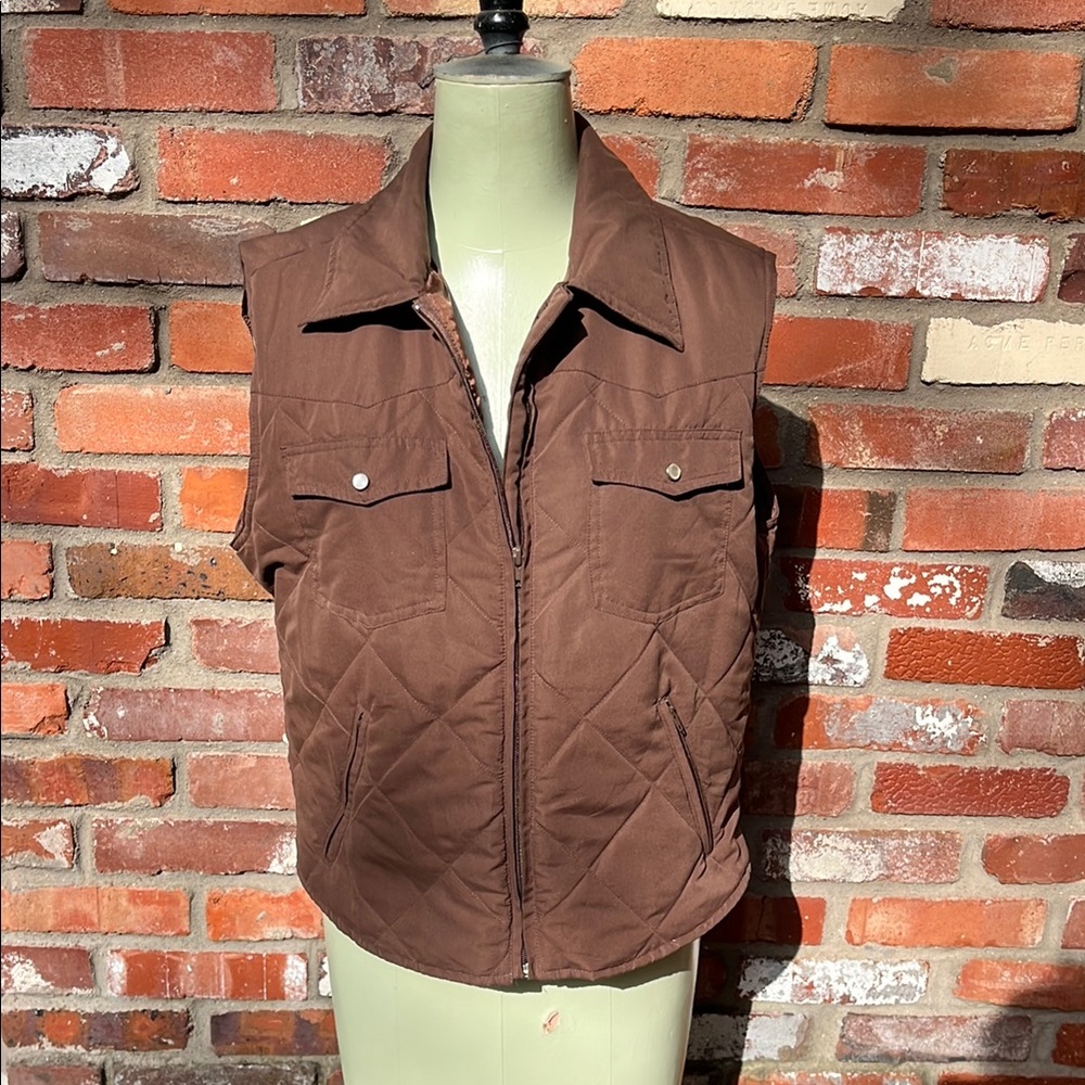Vintage Deja Blue Quilted Western Pearl Snap Vest size Large